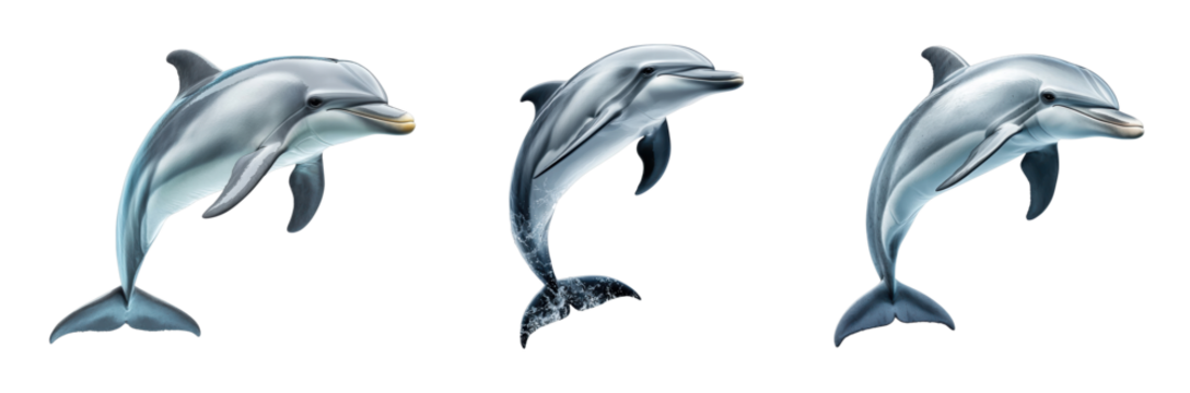 Realistic dolphin trio showcasing playful aquatic movements