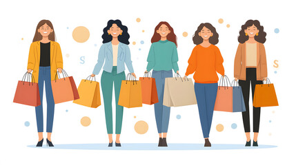 Fototapeta premium Flat vector of a personalized shopping experience showing consumers receiving tailored recommendations through AI