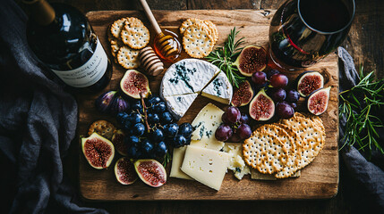 Rustic Cheese and Fig Board with Wine