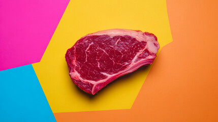 Obraz premium Raw Steak on Vibrant Colorful Background