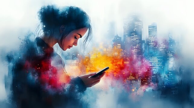 Watercolor depiction of a brand promoting contactless payment methods for seamless transactions