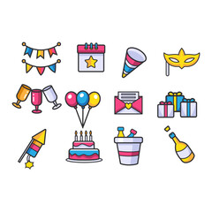 Set of colorful Birthday party elements