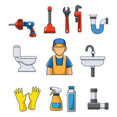 Set of cartoon plumbing Equipment