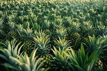 Lush Green Pineapple Plantation Abundant Harvest