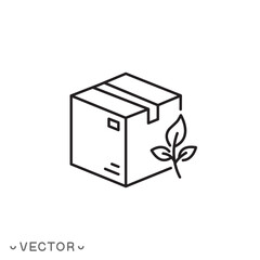 eco packaging icon, box with leaf, ecologically clean products, thin line symbol concept isolated on white background, editable stroke eps 10 vector illustration