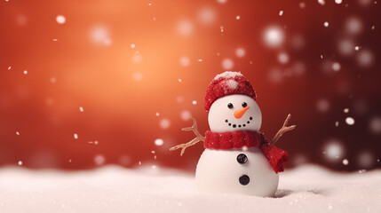 Fototapeta premium Cheerful Snowman in a Festive Winter Wonderland During a Golden Sunset