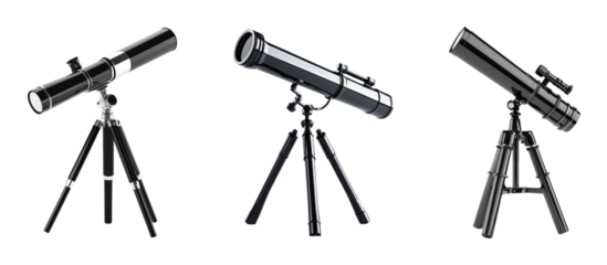 Three sleek telescopes on black background