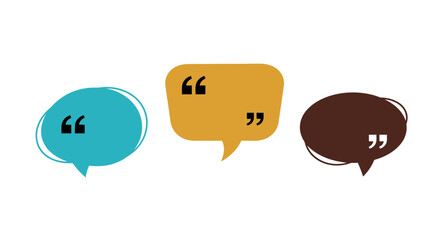 Creative Collection of Flat Vector Speech Bubbles in Vibrant Colors with Quotation Marks.
