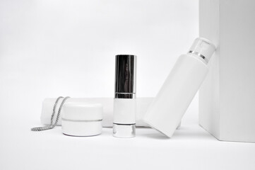 White cosmetic skincare product on white background. Face cream, Moisturizing, Cream Jar, Blank, No Brand.