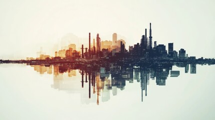 Naklejka premium Industrial skyline transformation urban city digital graphic futuristic environment aerial view innovation concept