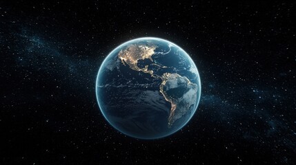 Obraz premium Earth at night, illuminated cities, dark space background.