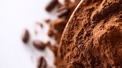 Close-up of Rich Cocoa Powder with Coffee Beans
