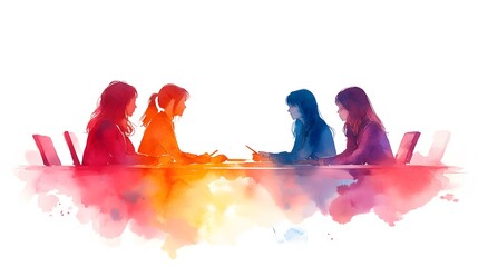 Watercolor painting of a team brainstorming in an inclusive environment with equal participation