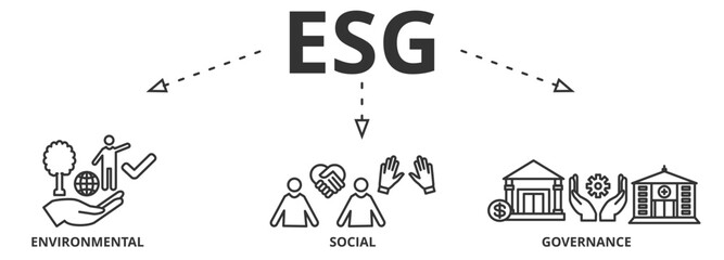 ESG concept of environmental, social and governance vector illustration with icons. Sustainable and ethical business
