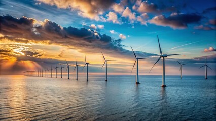 Offshore Wind Farm Banner: Ocean Wind Turbines, Renewable Energy, Sustainable Power, Horizontal Design