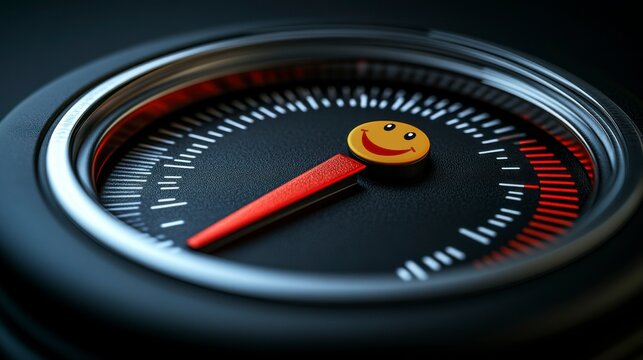 Feedback evaluation design showing a happy emoji on a satisfaction scale representing excellent service, top ratings, and customer delight in a 3D concept