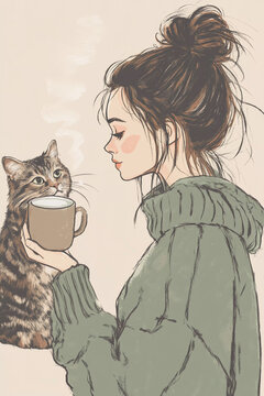 Cozy photo of a girl with a cat