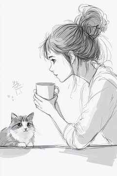 Cozy photo of a girl with a cat