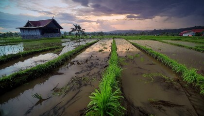 Fototapeta premium Crops struggle to stand after fierce winds. 