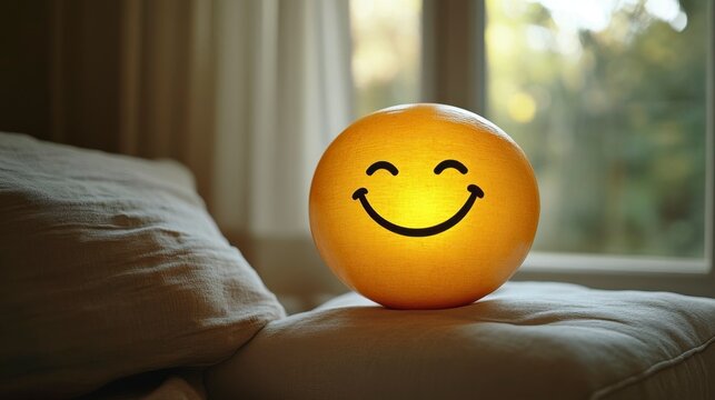 A 3D-rendered scene of a satisfaction meter with a smiling emoji glowing brightly, representing customer satisfaction, increased ratings, and exceptional service feedback