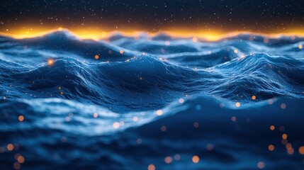 Fototapeta premium Glowing ocean waves at night.