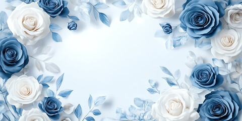Elegant Blue and White Roses with Delicate Leaves Frame