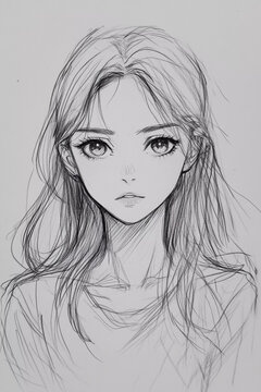 Portrait of a girl, sketch. Anime style
