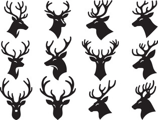 Deer head vector silhouettes from different angles