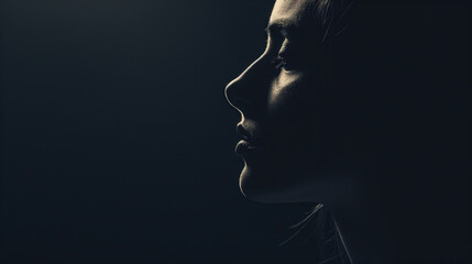 Dramatic Silhouette of Woman's Profile in Low Light ? Artistic Photography for Emotional Concepts and Visual Storytelling