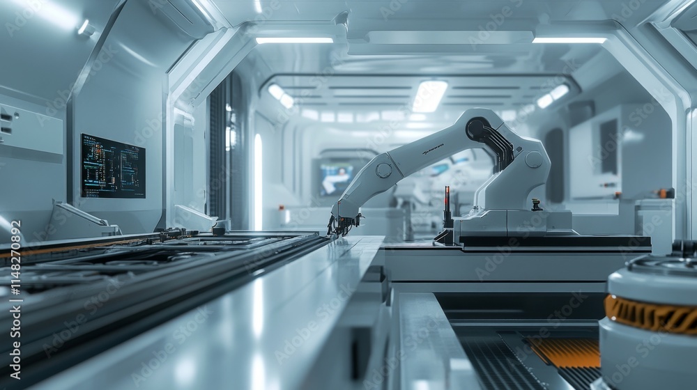 Poster automation in robotics high-tech laboratory digital artwork modern environment close-up view innovat