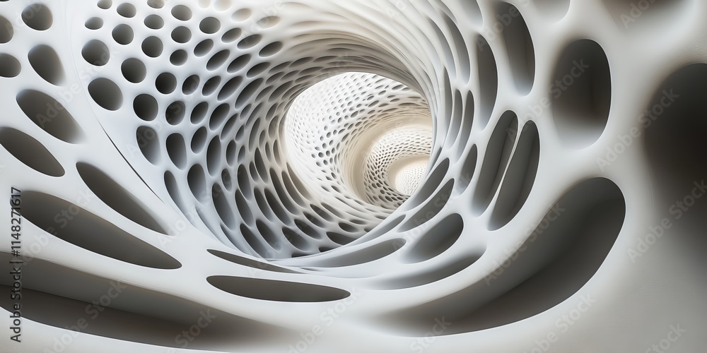 Poster a mesmerizing abstract image featuring an organic tunnel with circular patterns and soft lighting, c