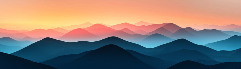 Serene mountain landscape at sunset with soft gradient colors