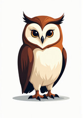 Fototapeta premium Wise Owl with Sharp Eyes, Wildlife Illustration on White Background