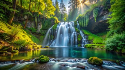 Oregon Waterfalls Bokeh Photography: Stunning Nature Images, Scenic Cascades, Lush Forest, Dramatic Views