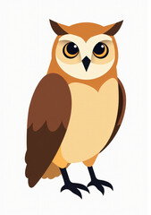 Fototapeta premium Majestic Owl in Flight, Stylized 2D Vector Art on White Background 