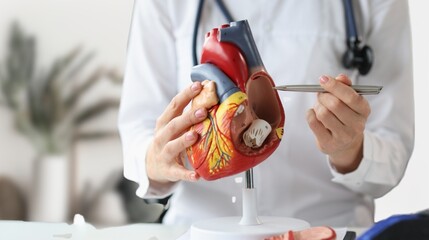A doctor works at a desk in the hospital,discussing heart diseases such as coronary artery...