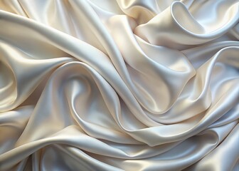 Fototapeta premium Panoramic 3D Render: White Silk Fabric Background, Smooth Waves, Nacreous Sheen