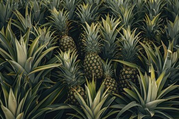 Lush Green Pineapple Plants Growing Abundantly