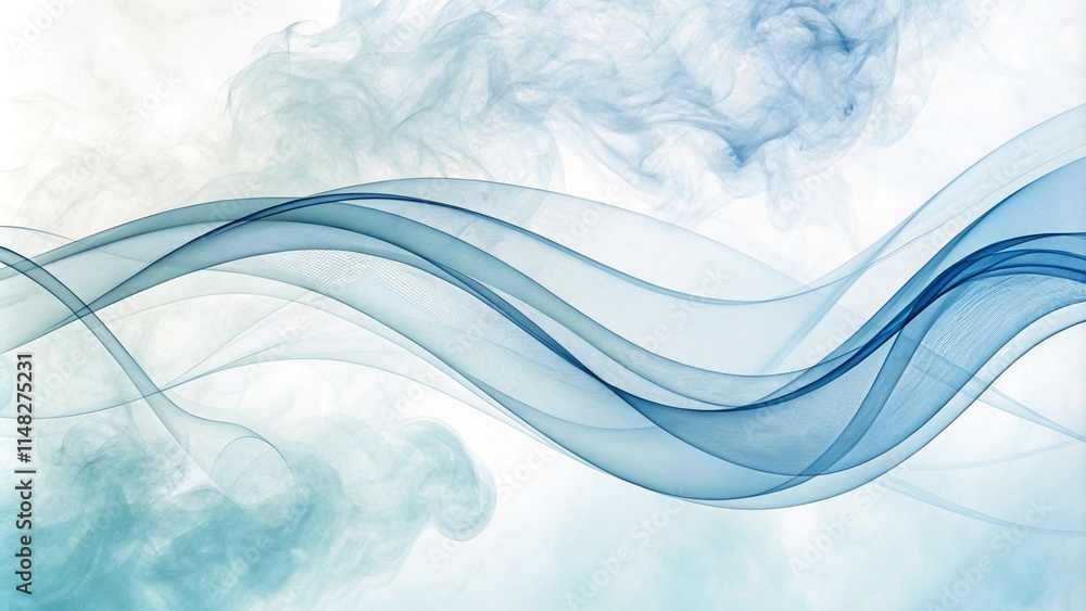 Poster abstract soft waving lines smoke background in white and blue color. abstract motion vector smoke ba