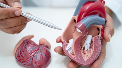 A doctor works at a desk in the hospital,discussing heart diseases such as coronary artery...