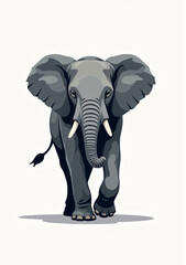 Playful Elephant in Nature, Wildlife Illustration on White Background





