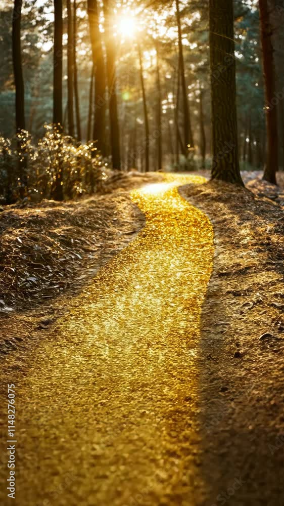 Aufkleber sunlight filters through trees illuminating a winding path in a serene forest setting during late af