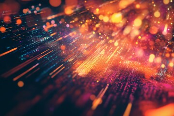 Obraz premium Vibrant abstract digital light streaks with bokeh effects, perfect for technology and futuristic themes.