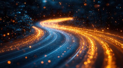 Glowing, swirling road path with light trails.
