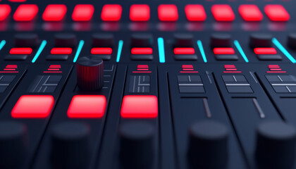 Obraz premium High tech audio mixer with vibrant red and blue controls, perfect for music production