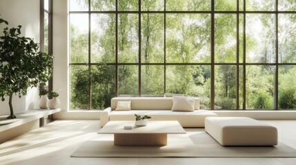 Fototapeta premium Minimalist modern room with refined, stylish decor. Featuring clean lines and neutral hues