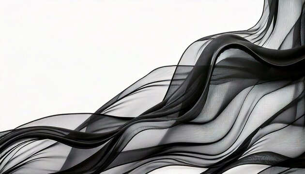 black sheer fabric organza tulle voile backdrop wallpaper swirl textile luxury luxurious elegant swirl silky backdrop transparent diagonal flat-lay fabric semitransparent on white background diagonal