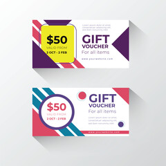 Set of vector gift voucher illustrations with colorful super-sale creative and trendy discount voucher design.