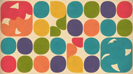 A vintage illustration of a colorful background design with a grain texture.