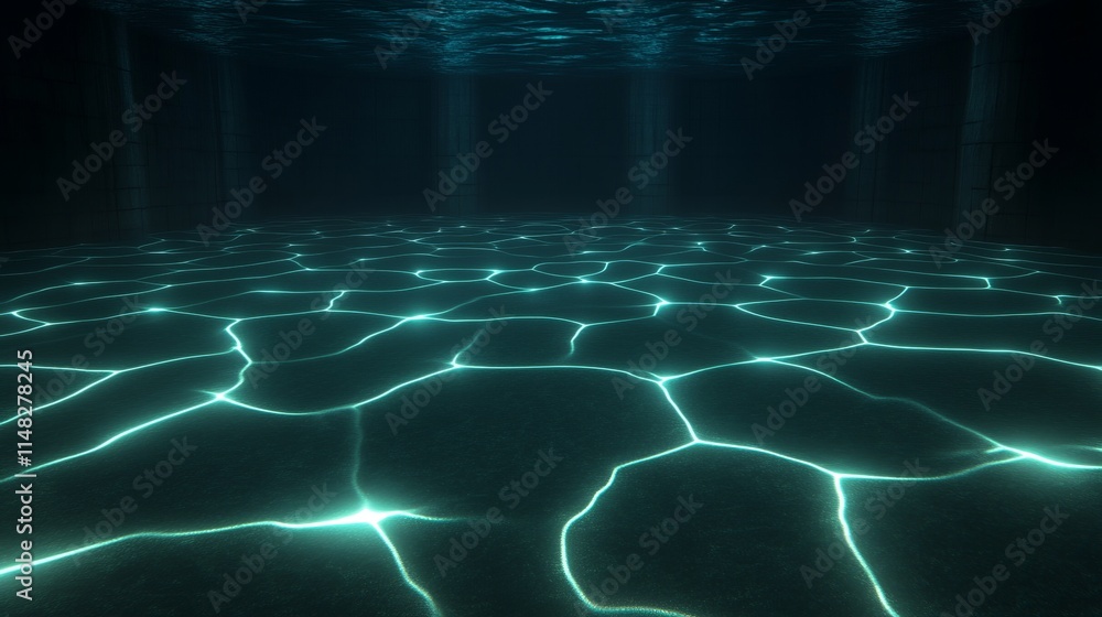Poster underwater scene with glowing light patterns on pool floor